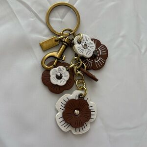 Floral Leather Keychain/bag charm with Gold Accents
